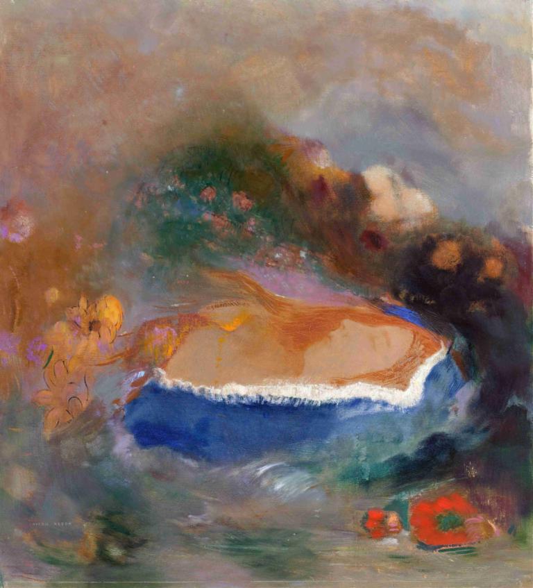 Ophelia with a Blue Wimple in the Water,Ofelia z niebieskim wimplem w wodzie,Odilon Redon,Obraz olejny