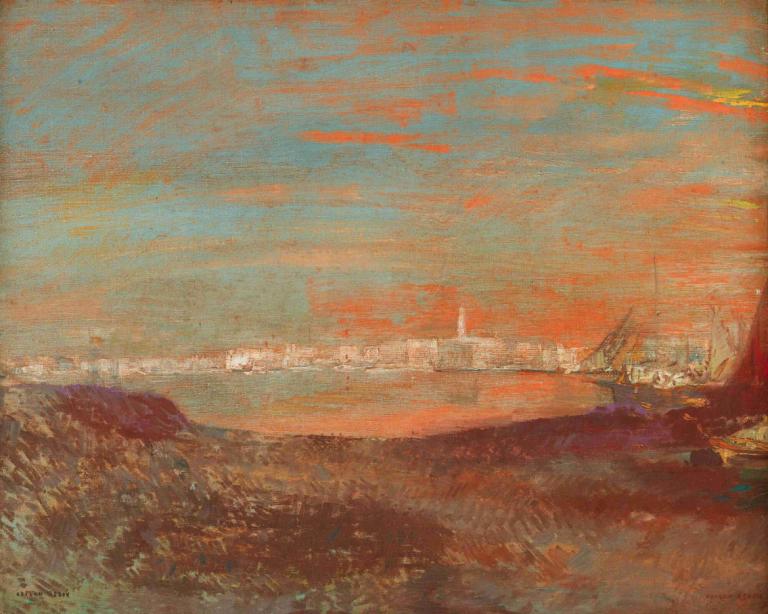 Paysage Italien,Włoski krajobraz,Odilon Redon,Obraz olejny,Obraz olejny, sceneria, żadnych ludzi, niebo