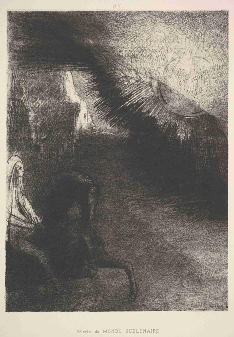 Pilgrim from a sublunar world,Peziarah dari dunia sublunar,Odilon Redon,Pengetsaan Pelat Tembaga