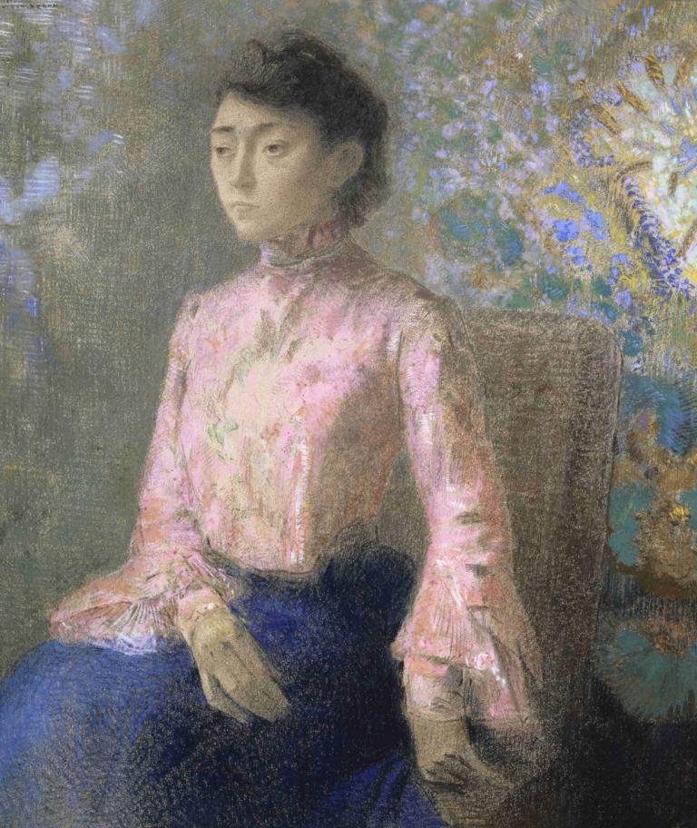 Portrait of Miss Jeanne Chaîne,Potret Nona Jeanne Chaîne,Odilon Redon,Lukisan cat minyak,Lukisan cat minyak