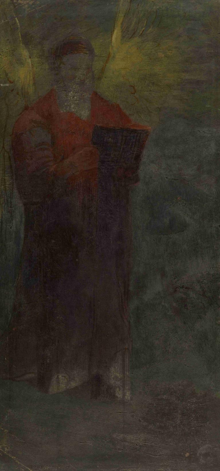 Prophète,Odilon Redon,Oil Painting,Oil Painting, 1boy, male focus, solo, gloves, holding, standing