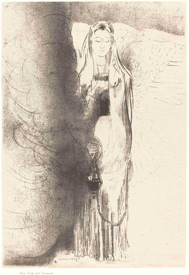 Puis l'ange prit l'encensoir (And the angel took the censer),Odilon Redon,Copperplate Etching