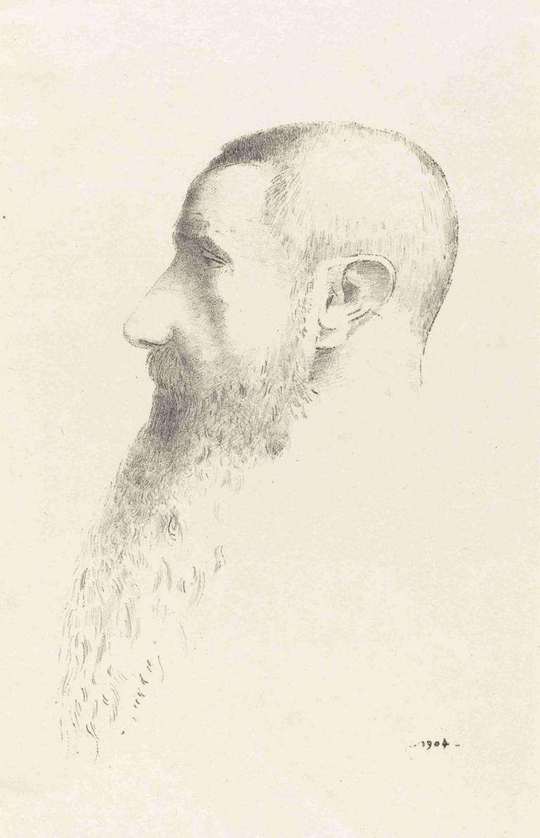 Roger Marx,Odilon Redon,Sketch,Sketch, monochrome, solo, traditional media, profile, male focus, 1boy