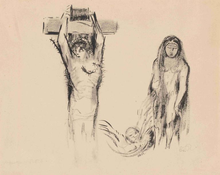 Saint Anthony and the Two Temptresses (Saint Antoine et deux Tentatrices),Odilon Redon,Sketch,Sketch