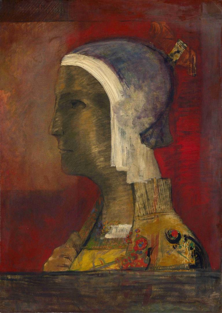 Symbolic Head,Symbolischer Kopf,Odilon Redon,Ölgemälde,Ölgemälde, Solo, Profil, 1Junge, männlicher Fokus