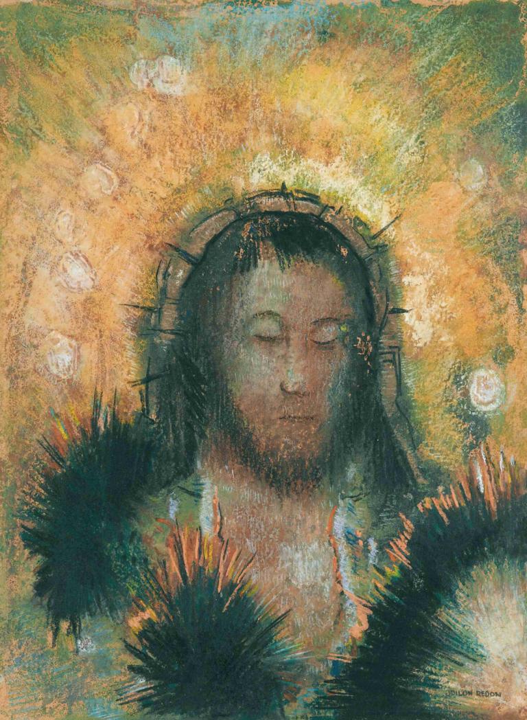 Tête De Christ,Kopf Von Christus,Odilon Redon,Ölgemälde,Ölgemälde, Solo, 1Junge, schwarzes Haar