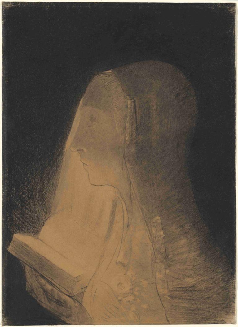 The Book of Light,Das Buch des Lichts,Odilon Redon,Kupferstich,Kupferstich, Solo, Buch, Buch halten