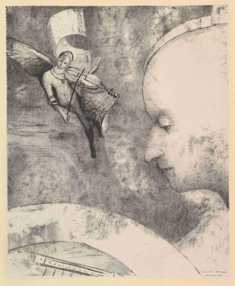 The Celestial Art,Die himmlische Kunst,Odilon Redon,Kupferstich,Kupferstich, einfarbig, Flügel, Reiten