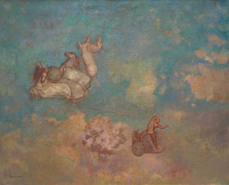 The Chariot of Apollo,Der Streitwagen des Apollo,Odilon Redon,Ölgemälde,Ölgemälde, Wolke, Himmel, 1Mädchen