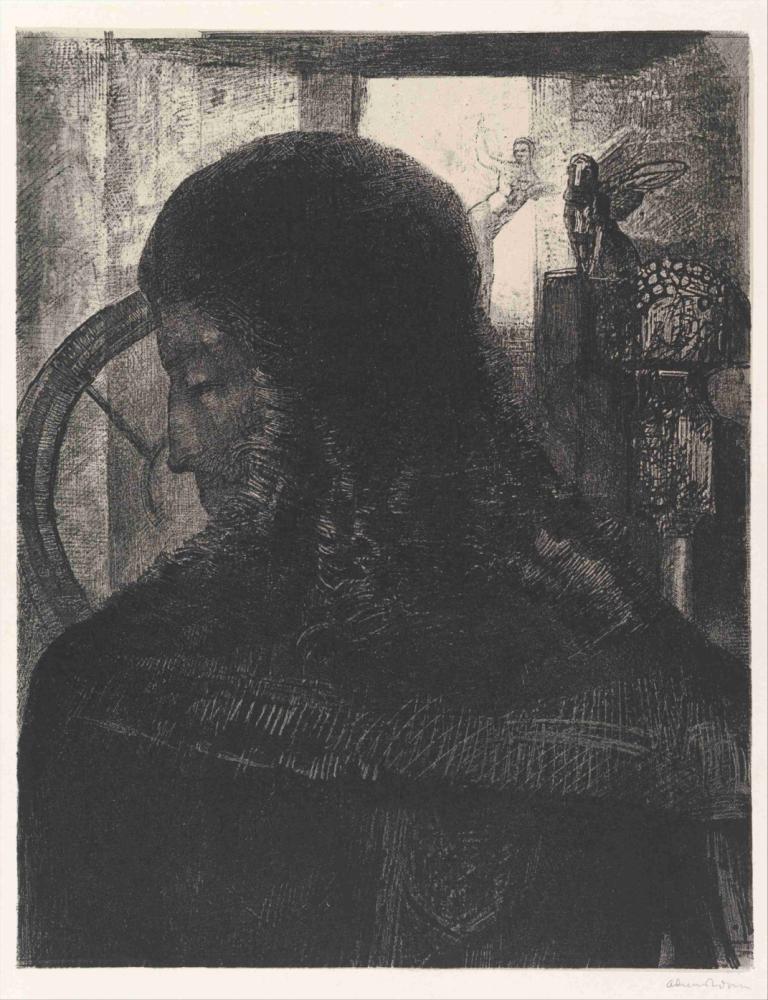 The Old Knight,Der alte Ritter,Odilon Redon,Kupferstich,Kupferstich, einfarbig, 1Junge, Grenze, Graustufen