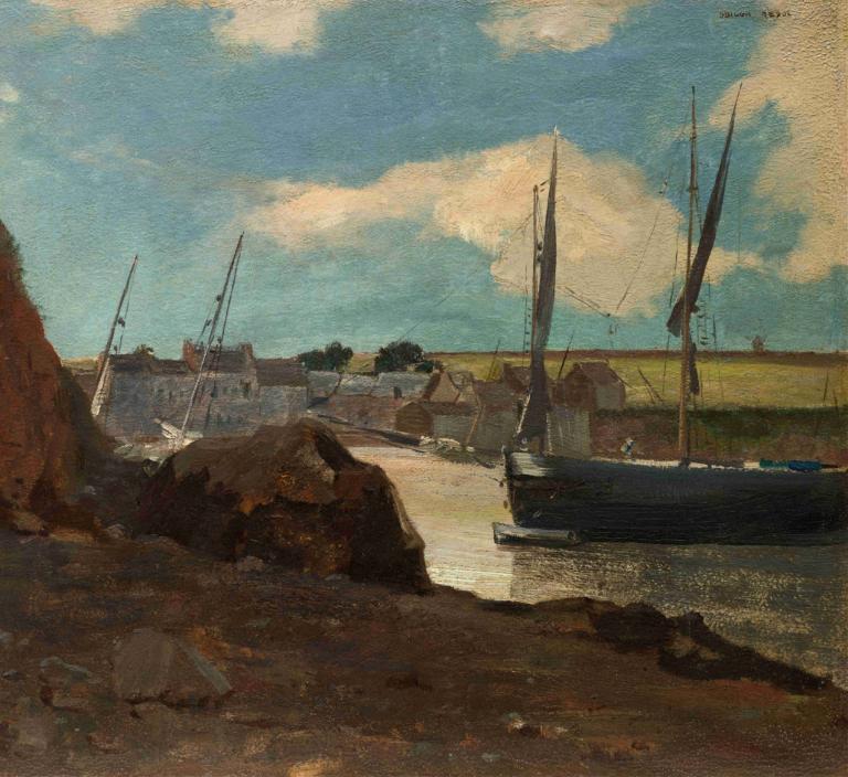 The Port of Morgat,Der Hafen von Morgat,Odilon Redon,Ölgemälde,Ölgemälde, draußen, keine Menschen, Himmel