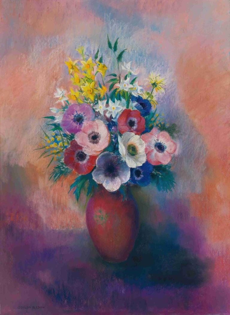 Vase D'anémones,Vase Aus Anemonen,Odilon Redon,Ölgemälde,Ölgemälde, keine Menschen, Blume, Stillleben