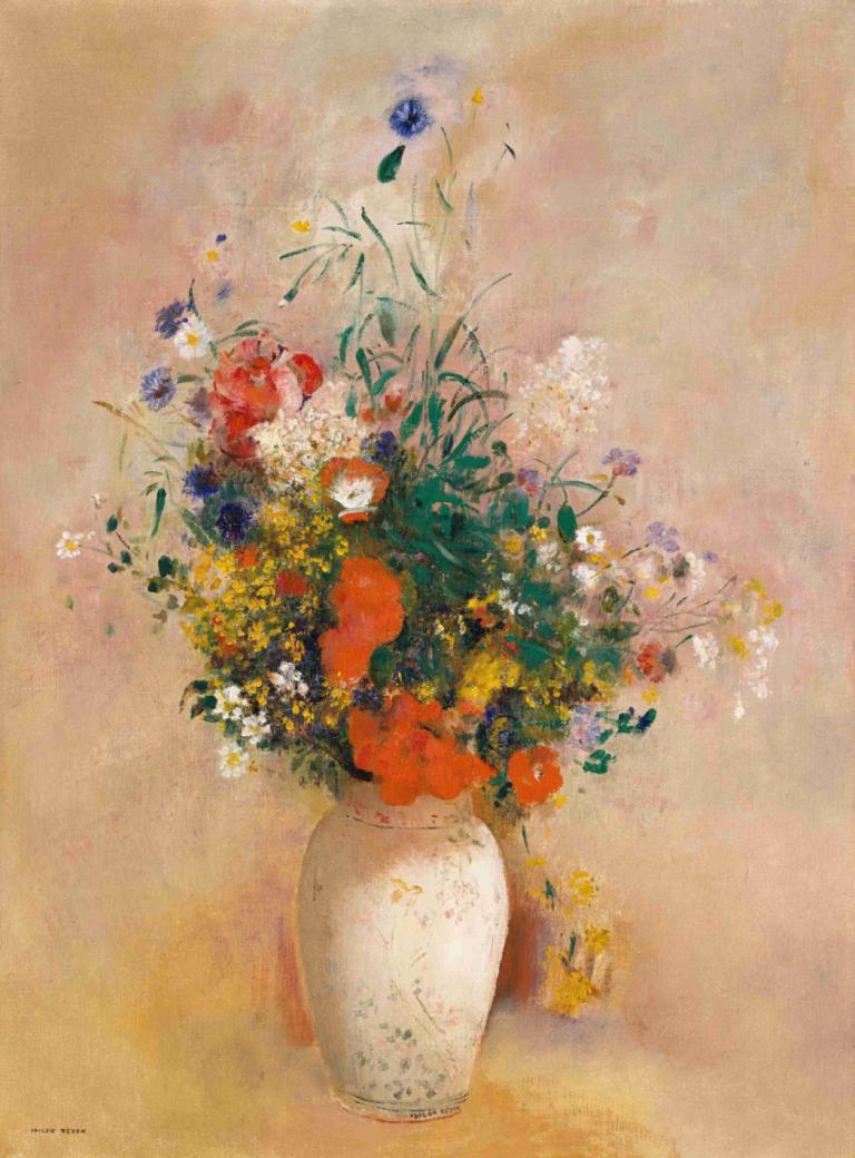 Vase of Flowers (Pink Background),Vase mit Blumen (rosa Hintergrund),Odilon Redon,Ölgemälde,Ölgemälde, Blume