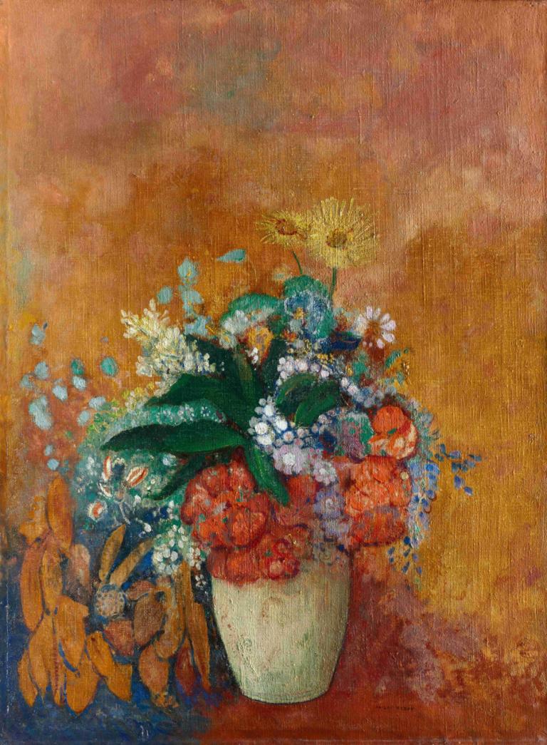 Vase of Flowers,Vase mit Blumen,Odilon Redon,Ölgemälde,Ölgemälde, Blume, keine Menschen, Sonnenblume, Anlage