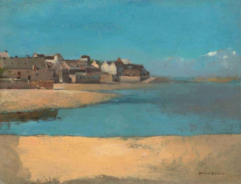 Village by the Sea in Brittany,Dorf am Meer in der Bretagne,Odilon Redon,Ölgemälde,Ölgemälde, draußen