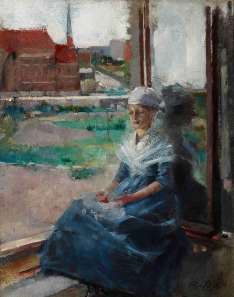 Breton Woman,Mujer bretona,Olga Boznanska,Pintura al óleo,Pintura al óleo, 1 chica, solo, sesión, vestido