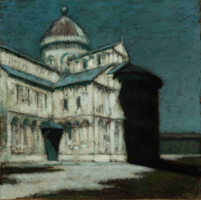 Cathedral of Pisa,Olga Boznanska,Oil Painting,Oil Painting, no humans, outdoors, traditional media, building