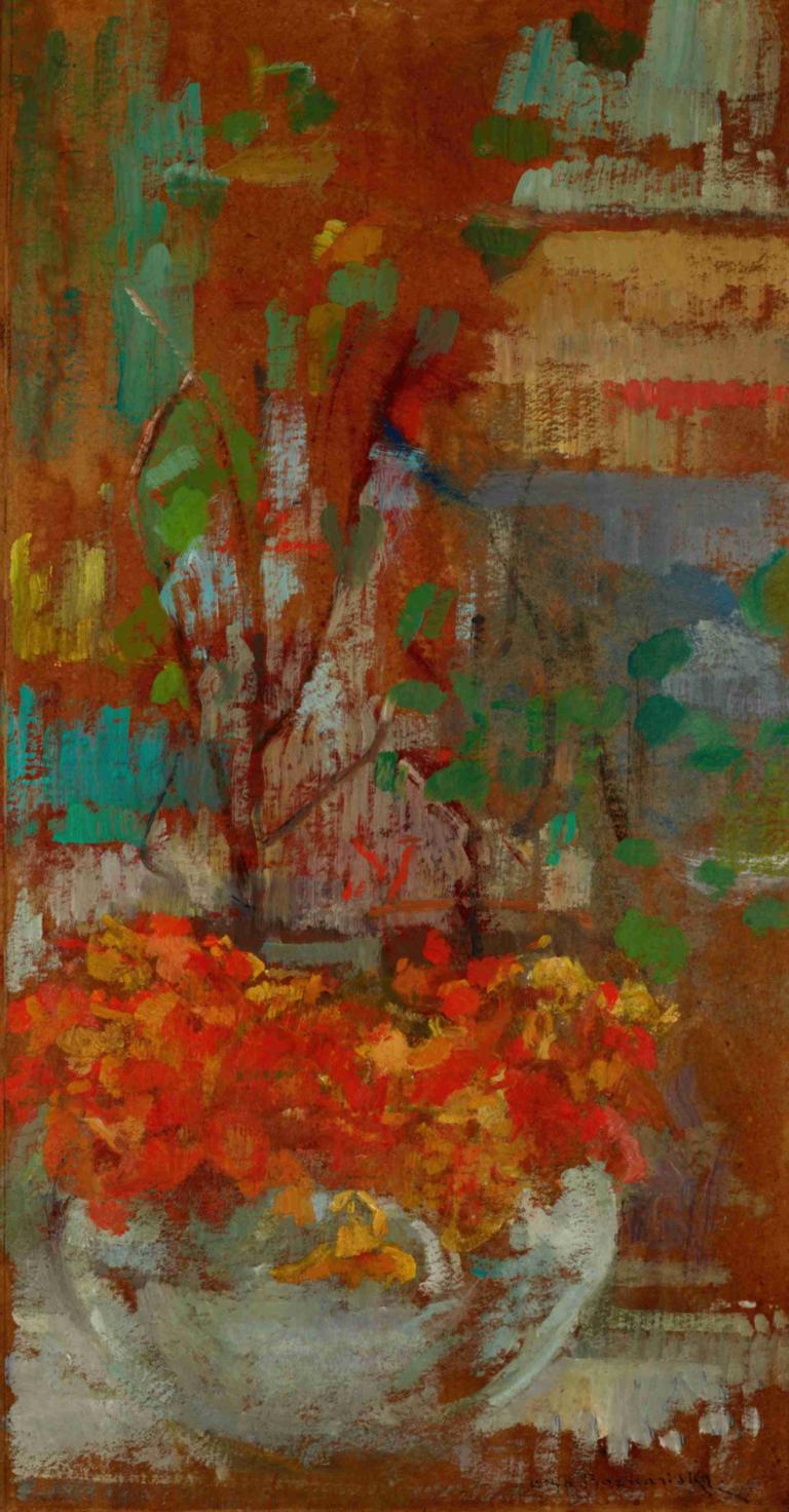 Composition with Nasturtiums,Olga Boznanska,Oil Painting,Oil Painting, solo, abstract, 1girl, 1boy