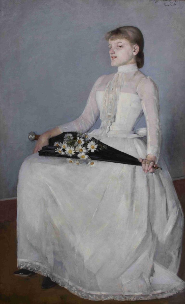 Lady in a White Dress,La dama del vestido blanco,Olga Boznanska,Pintura al óleo,Pintura al óleo, 1 chica