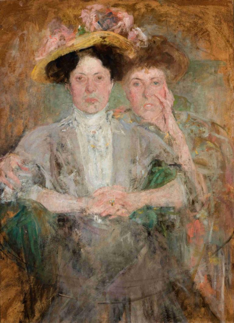 Portrait of Two Young Ladies,Kahden nuoren naisen muotokuva,Olga Boznanska,Öljymaalaus,Öljymaalaus, hattu