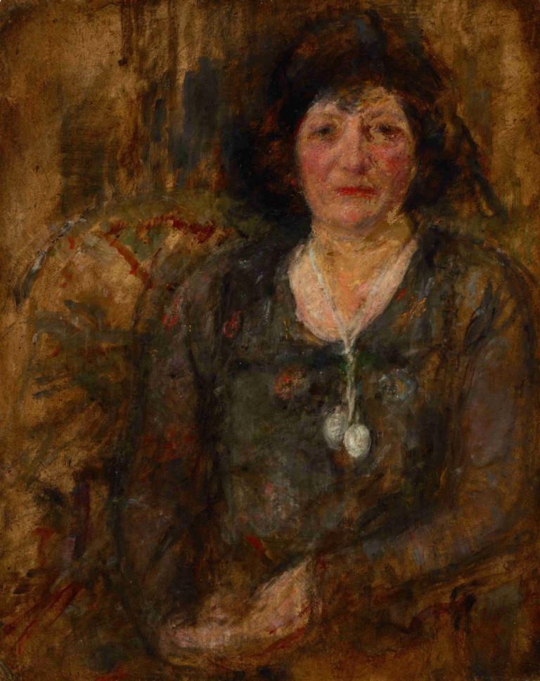 Portrait of a Lady with a Necklace,Porträtt av en dam med halsband,Olga Boznanska,Oljemålning,Oljemålning