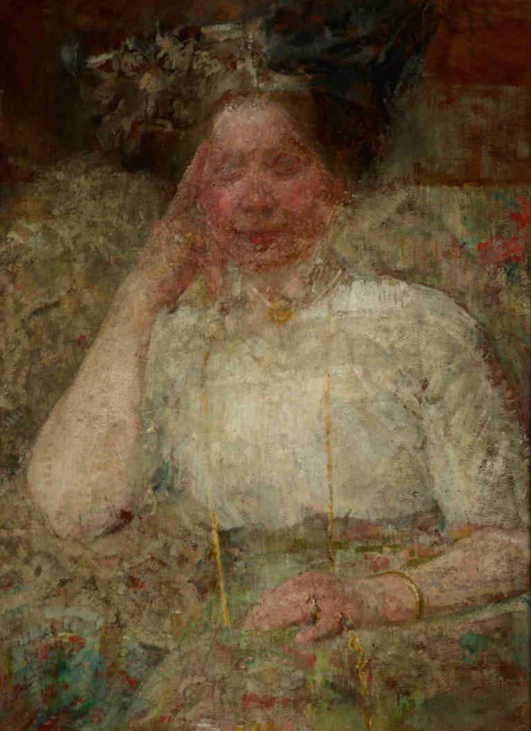 Portrait of a Woman,Porträtt av en kvinna,Olga Boznanska,Oljemålning,Oljemålning, 1 tjej, solo, Smycken