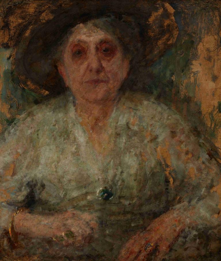 Portrait of an Older Lady,Porträtt av en äldre dam,Olga Boznanska,Oljemålning,Oljemålning, solo, 1 tjej, hatt