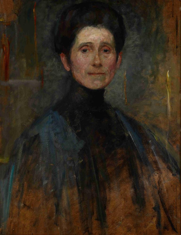 Self-Portrait,Autorretrato,Olga Boznanska,Pintura al óleo,Pintura al óleo, solo, pelo negro