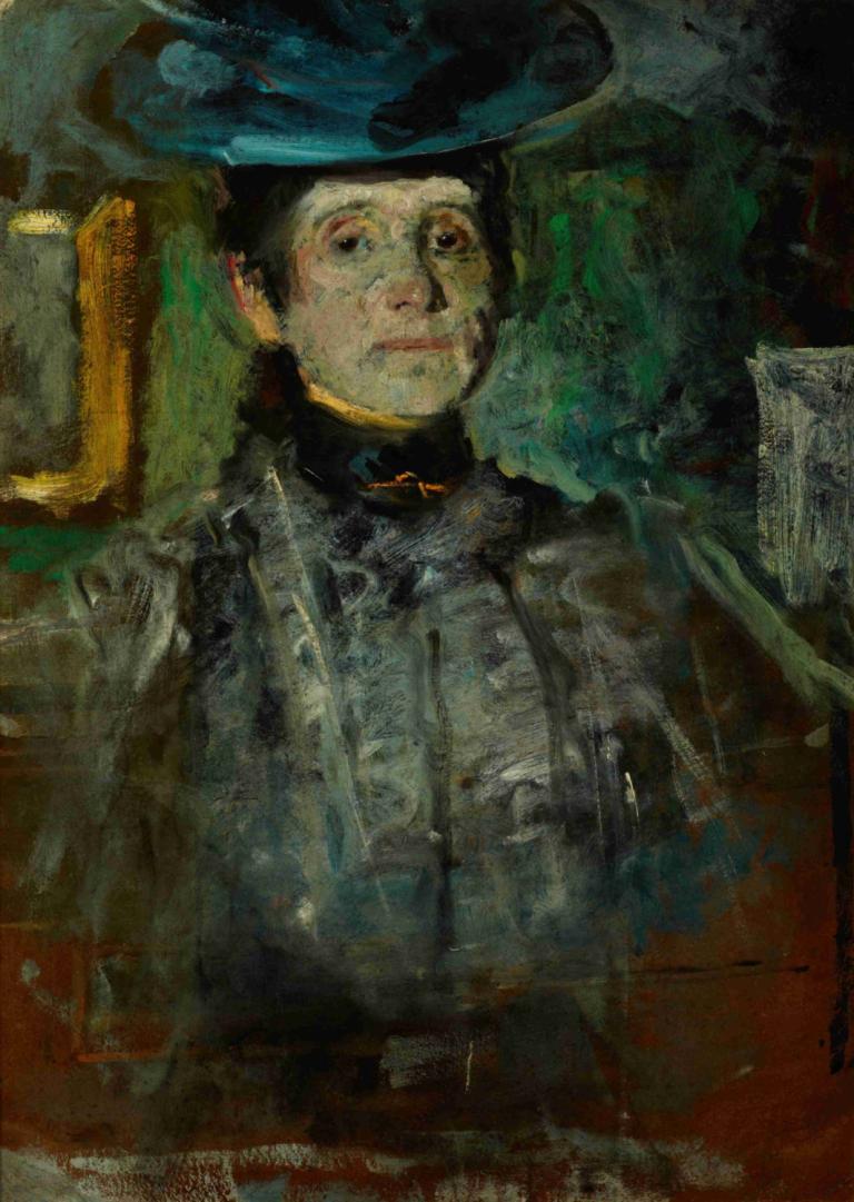 Self-Portrait,Otoportre,Olga Boznanska,Yağlı boya,Yağlı boya, solo, 1 oğlan, erkek odak, şapka, siyah saç