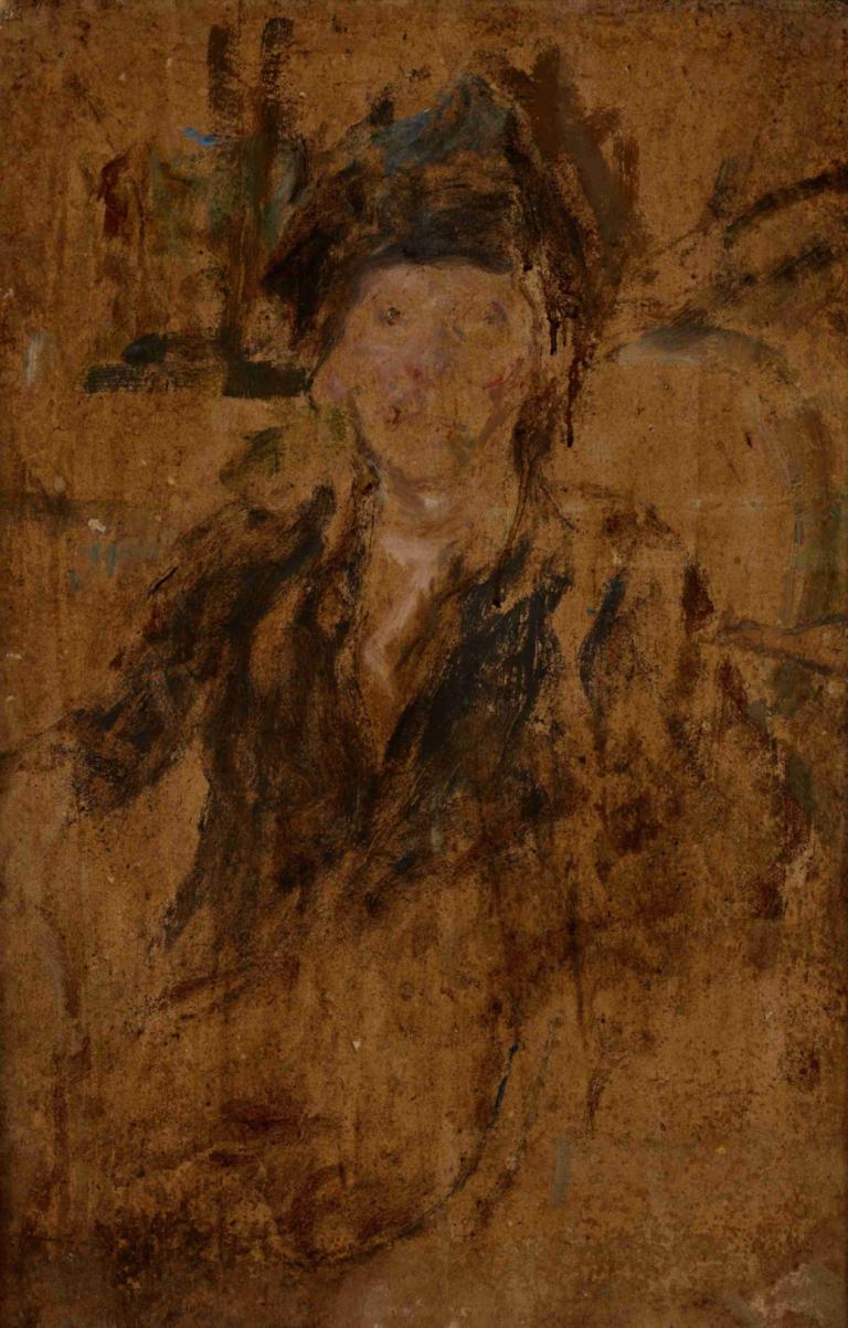 Sketch Portrait of a Woman in a Hat,Olga Boznanska,Oil Painting,Oil Painting, solo, 1boy, male focus