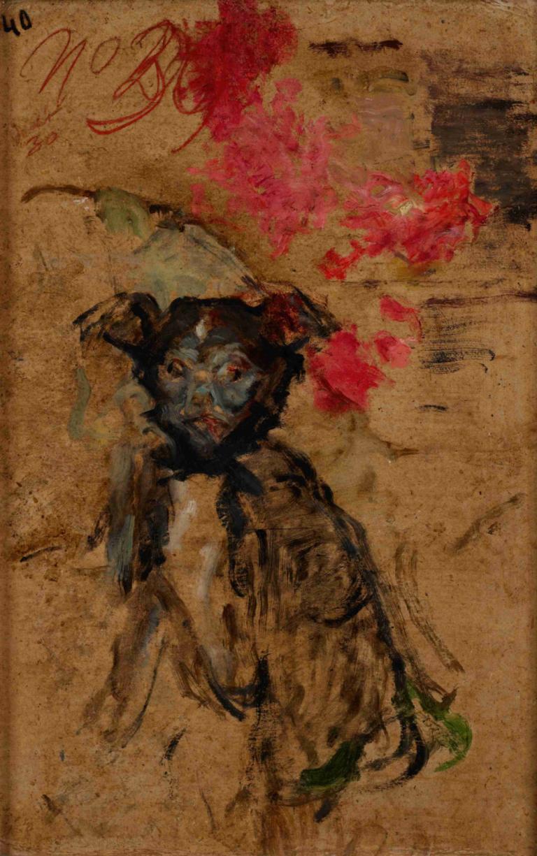 Study of the Artist's Dog,芸術家の犬の研究,Olga Boznanska,オルガ・ボズナンスカ,油絵,油絵, ソロ, 赤い目, 男の子1名, 従来のメディア, 男性の焦点, 視聴者を見ている