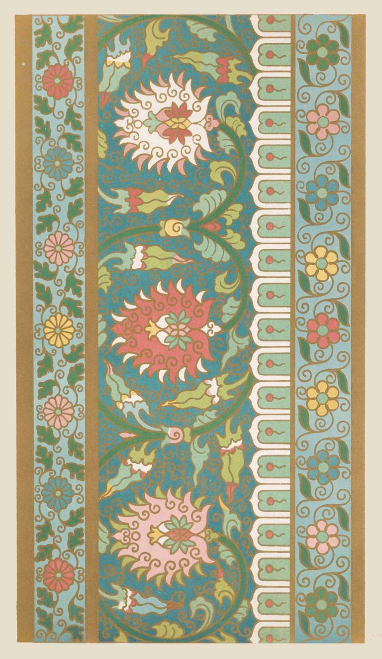 Examples of Chinese ornament, Pl.24,Çin süsleme örnekleri, Pl.24,Owen Jones,İllüstrasyon,İllüstrasyon, çiçek