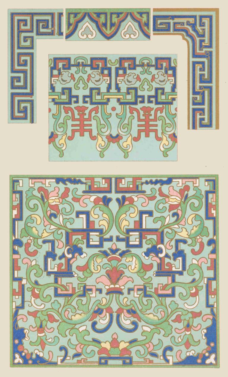 Examples of Chinese ornament, Pl.33,Contoh ornamen Cina, Pl.33,Owen Jones,Ilustrasi,Ilustrasi