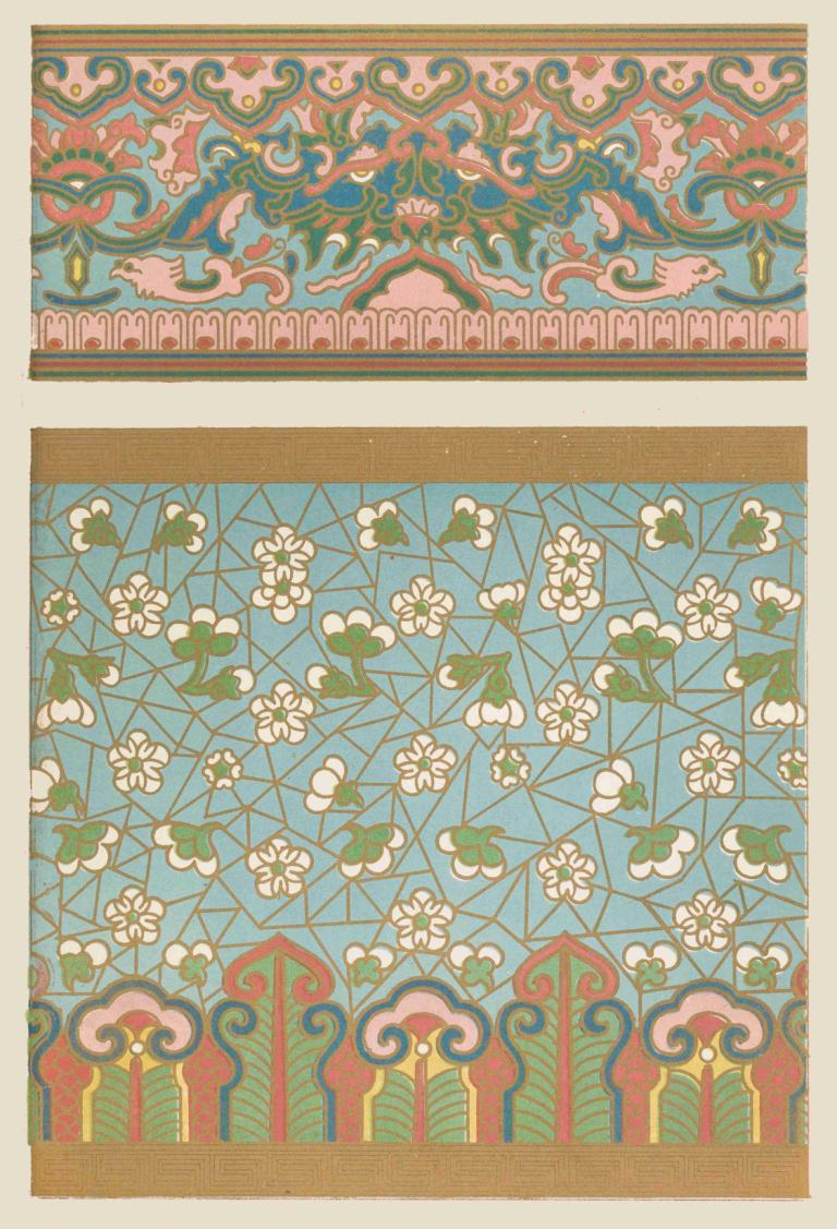 Examples of Chinese ornament, Pl.34,Owen Jones,Illustration,Illustration, white flower, flower, no humans