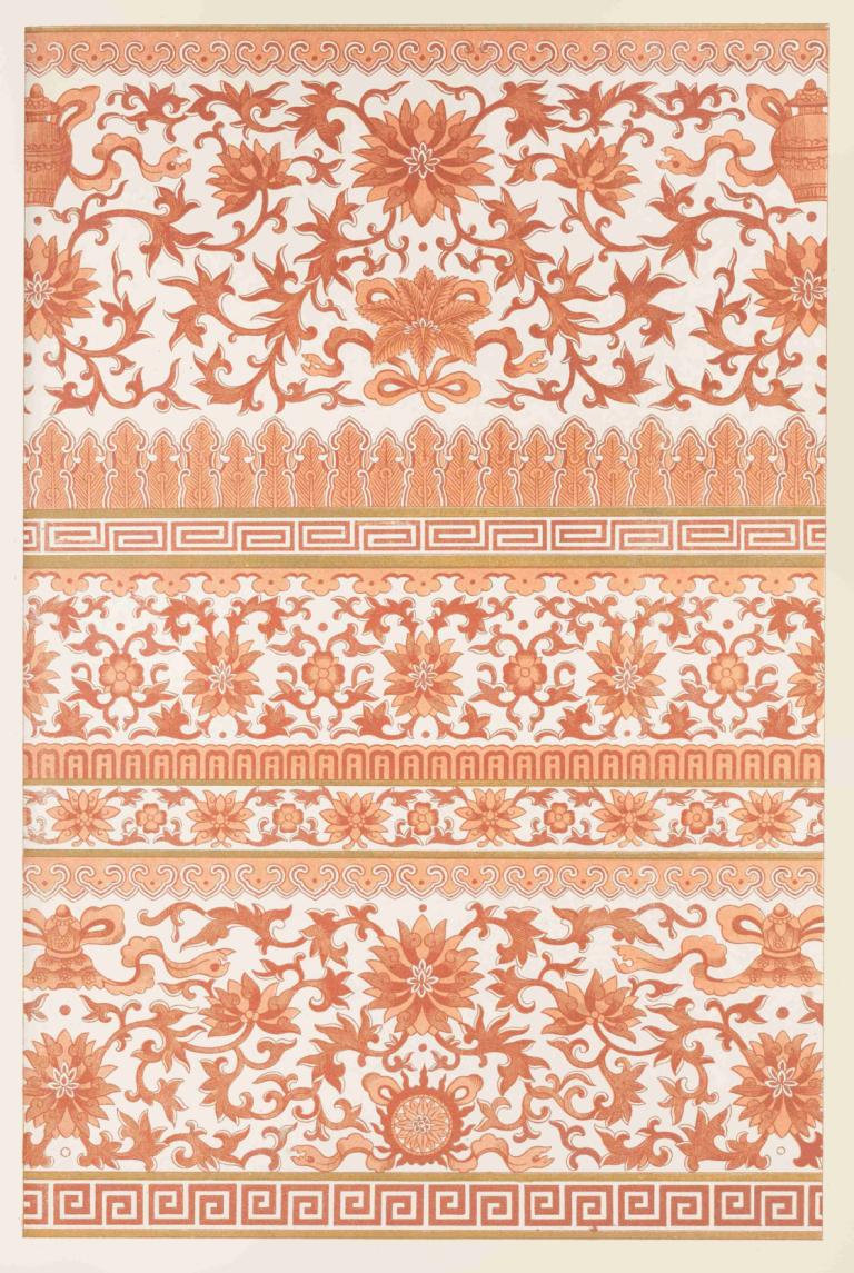 Examples of Chinese ornament, Pl.38,Owen Jones,Illustration,Illustration, flower, orange theme, 6+girls