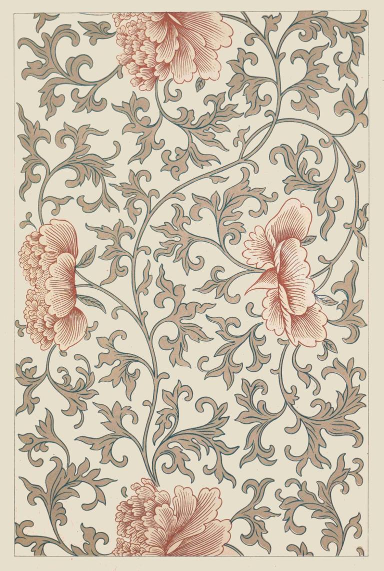 Examples of Chinese ornament, Pl.42,Owen Jones,Illustration,Illustration, no humans, flower, plant, border