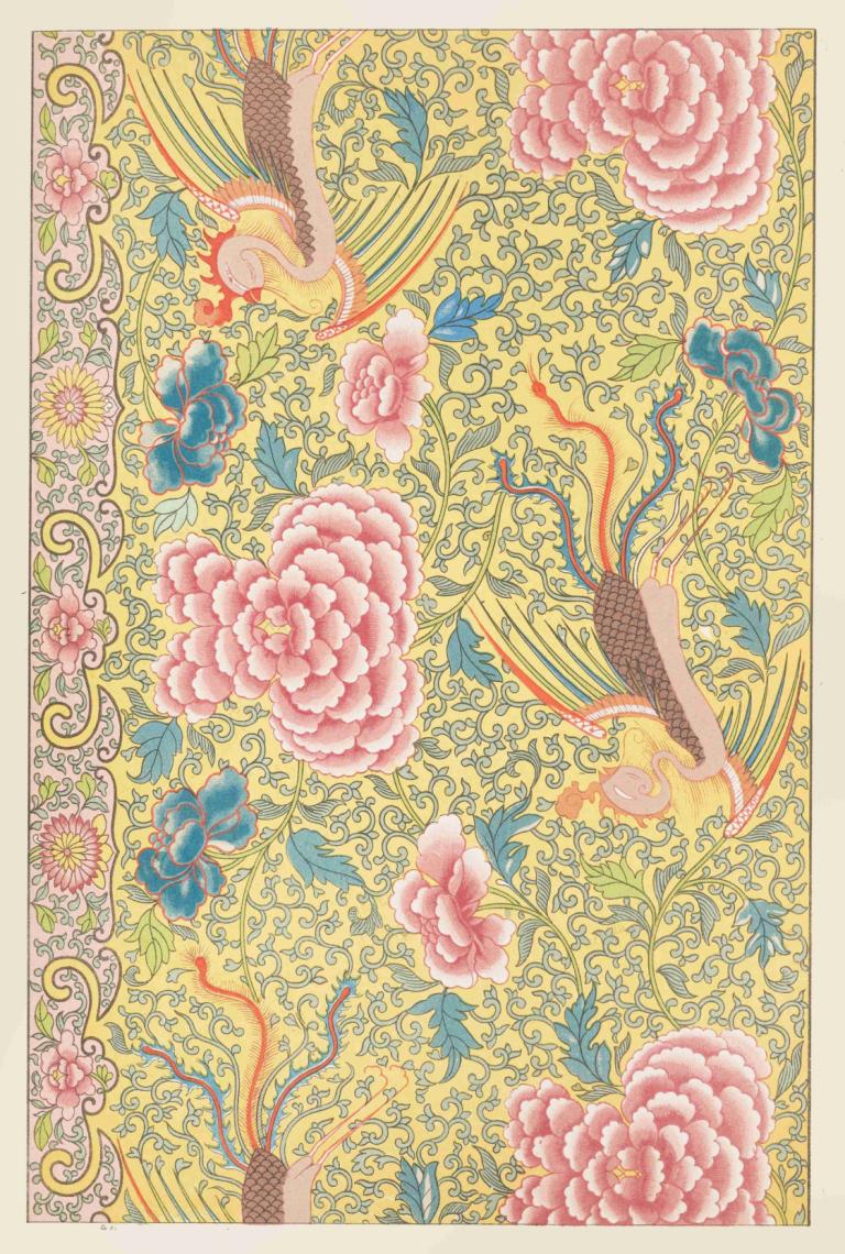 Examples of Chinese ornament, Pl.50,Owen Jones,Illustration,Illustration, no humans, flower, border, leaf