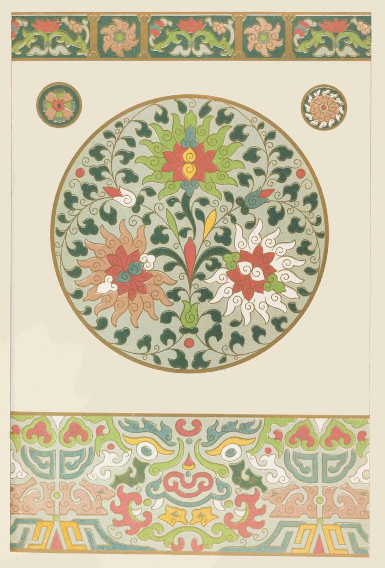 Examples of Chinese ornament, Pl.55,Owen Jones,Illustration,Illustration, no humans, flower, fine art parody