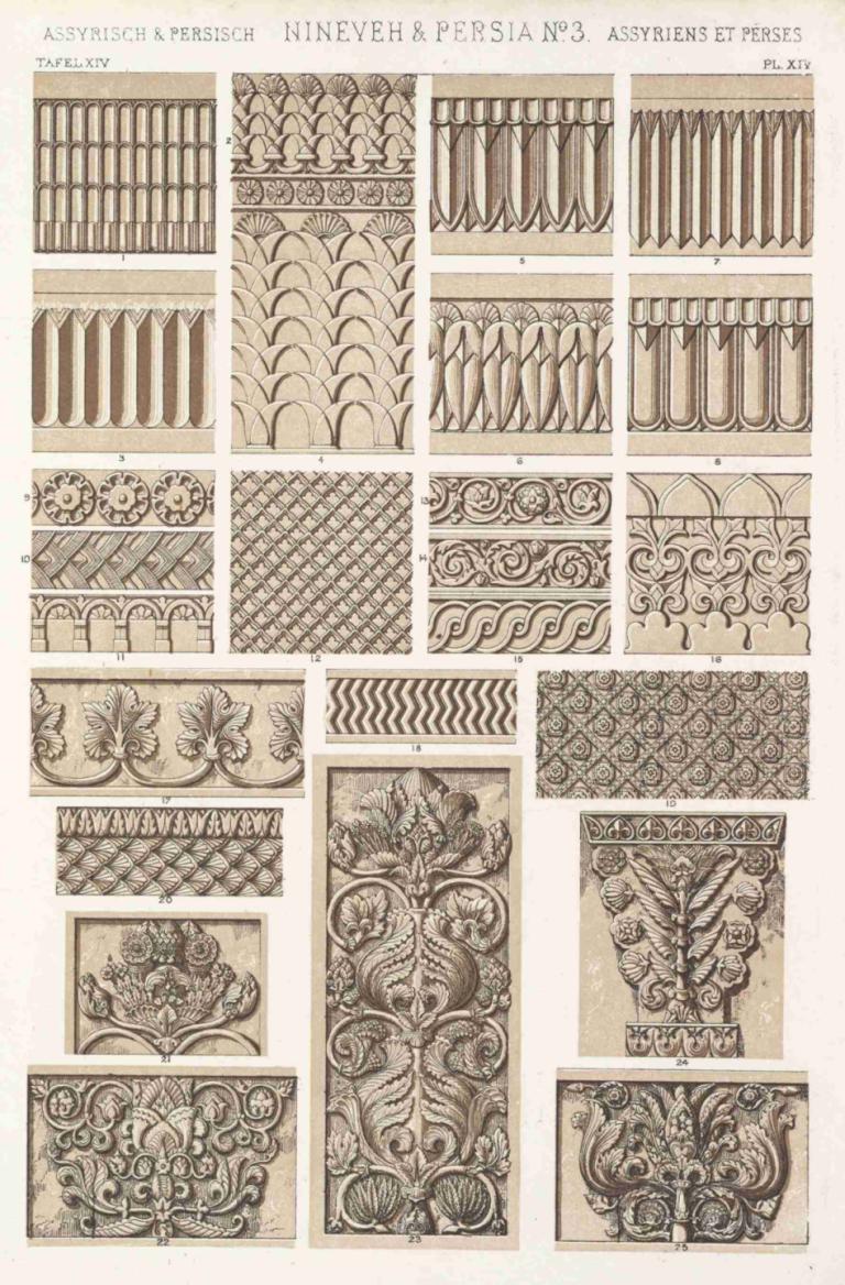 Nineveh & Persia No. 3,Ninive und Persien Nr. 3,Owen Jones,Abbildung,Abbildung, Zaun, einfarbig