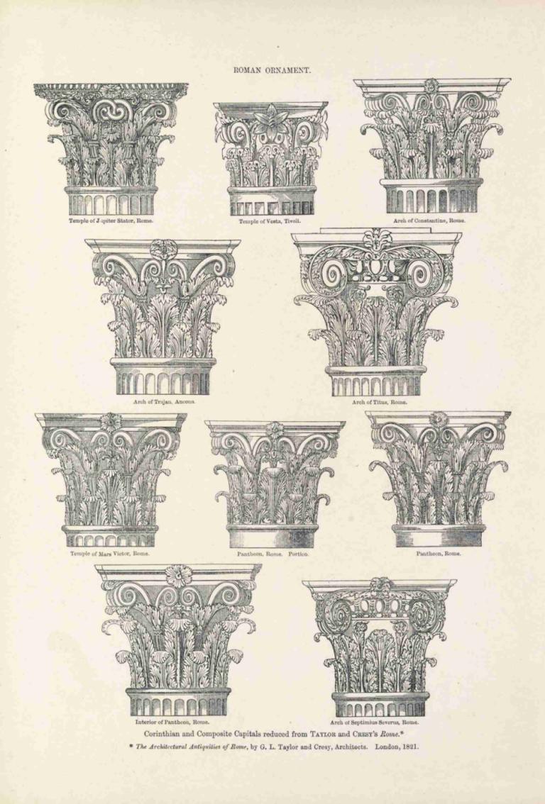 Roman Ornament,Owen Jones,Illustration,Illustration, plant, monochrome, english text, no humans, pillar