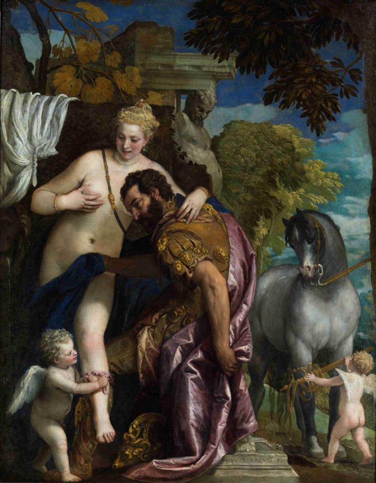 Mars and Venus United By Love,Paolo Veronese,Oil Painting,Oil Painting, fine art parody, multiple boys, nude