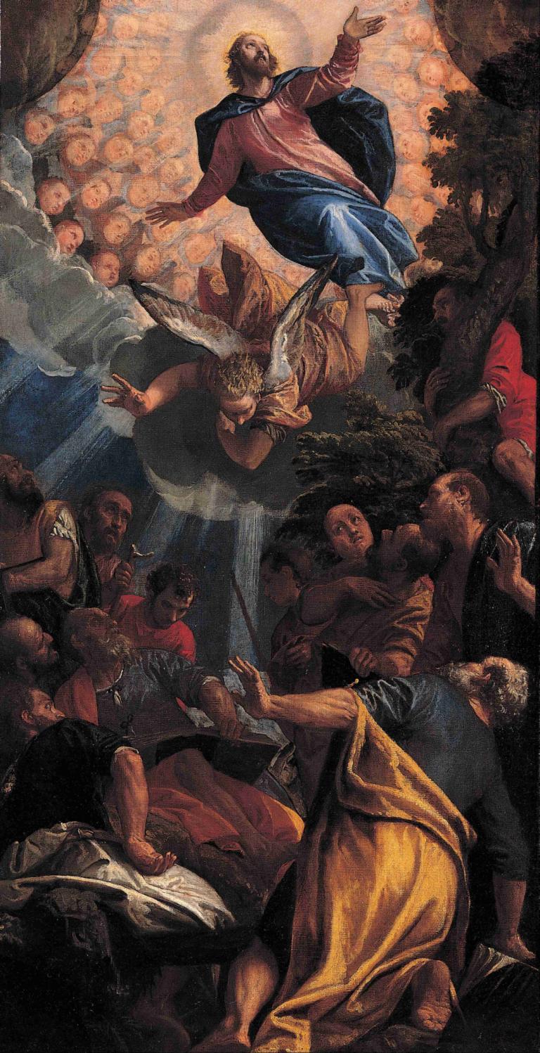 The Ascension,Paolo Veronese,Oil Painting,Oil Painting, multiple boys, wings, 6+boys, weapon, cape, barefoot