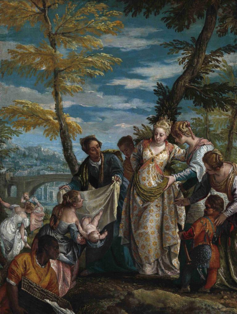 The Finding of Moses,Paolo Veronese,Oil Painting,Oil Painting, fine art parody, tree, multiple boys, parody