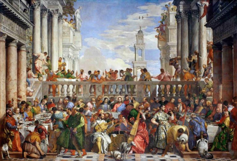 The Wedding at Cana,De bruiloft in Kana,Paolo Veronese,Olieverf,Olieverf, 6+jongens, meerdere meisjes