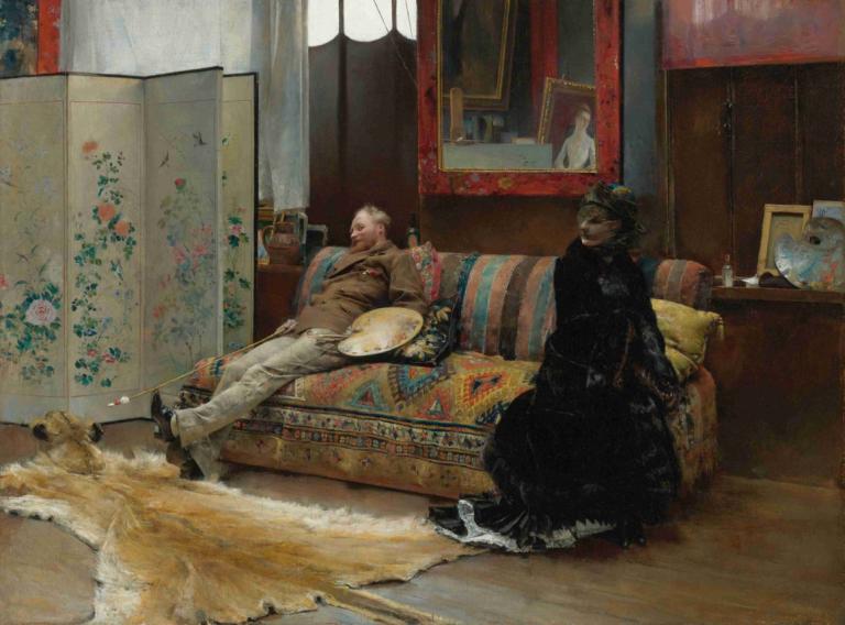 Bouderie (Gustave Courtois In His Studio),Pascal-Adolphe-Jean Dagnan-Bouveret,Oil Painting,Oil Painting