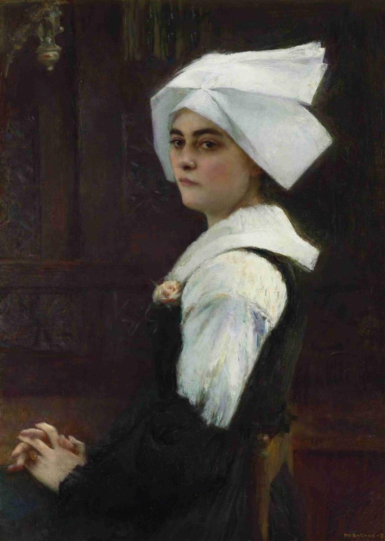 Breton Girl,Breton Kızı,Pascal-Adolphe-Jean Dagnan-Bouveret,Yağlı boya,Yağlı boya, güzel sanatlar parodisi