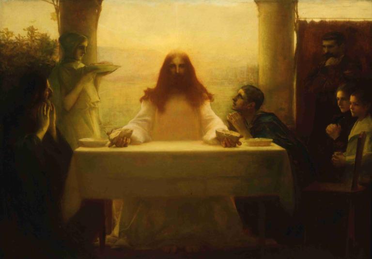 Christ and the Pilgrims at Emmaus,Pascal-Adolphe-Jean Dagnan-Bouveret,Oil Painting,Oil Painting