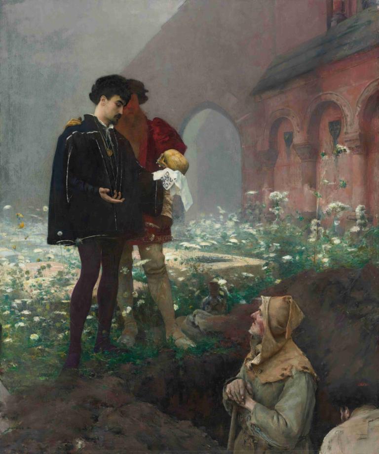 Hamlet Et Les Fossoyeurs,Pascal-Adolphe-Jean Dagnan-Bouveret,Oil Painting,Oil Painting, black hair