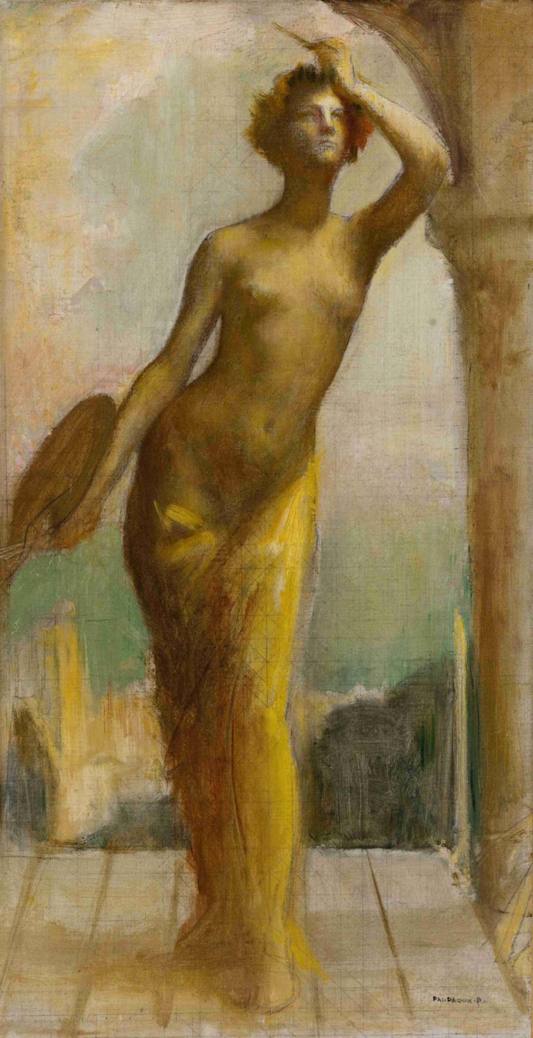 La Peinture,Pascal-Adolphe-Jean Dagnan-Bouveret,Oil Painting,Oil Painting, solo, 1girl, fine art parody, nude