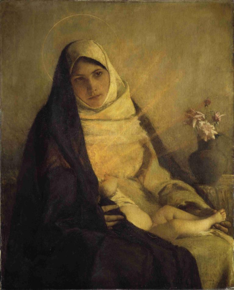 Madonna of the Rose,장미의 마돈나,Pascal-Adolphe-Jean Dagnan-Bouveret,파스칼-아돌프-장 다냥-부베레,오일 페인팅,오일 페인팅, 미술 패러디, 꽃, 독주